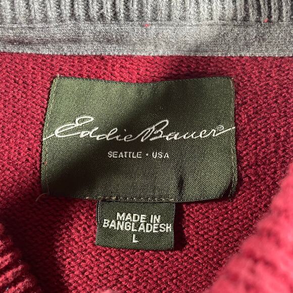 Eddie Bauer Red Maroon Henley Knit Sweater Size Large - Picture 3 of 8
